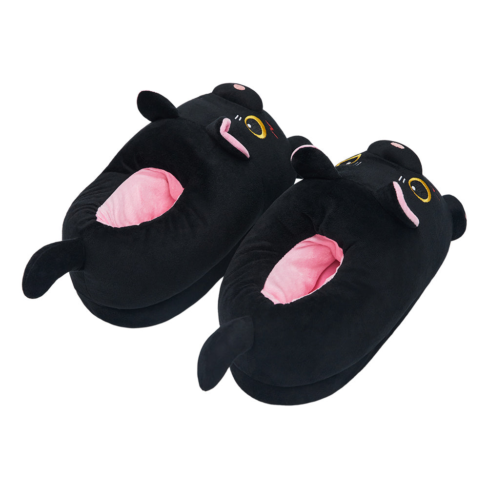 OLAOLA Black Cat Slippers Warm Plush Animal Indoor Non-slip Home Fluffy Thick Bottom Shoes Gifts