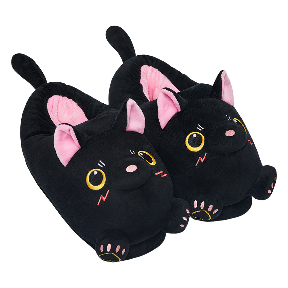 OLAOLA Black Cat Slippers Warm Plush Animal Indoor Non-slip Home Fluffy Thick Bottom Shoes Gifts