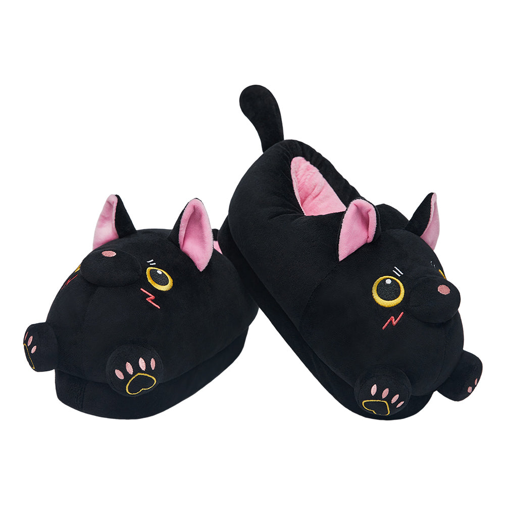OLAOLA Black Cat Slippers Warm Plush Animal Indoor Non-slip Home Fluffy Thick Bottom Shoes Gifts