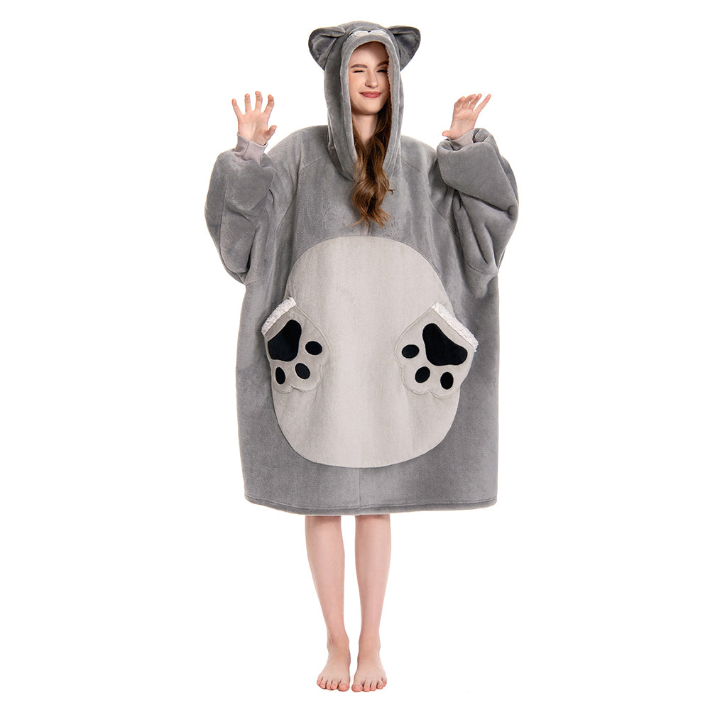 OLAOLA Blue Cat Wearable Blanket Hoodie Animals Onesie Oversized Soft Homwear With Pocket For Adult