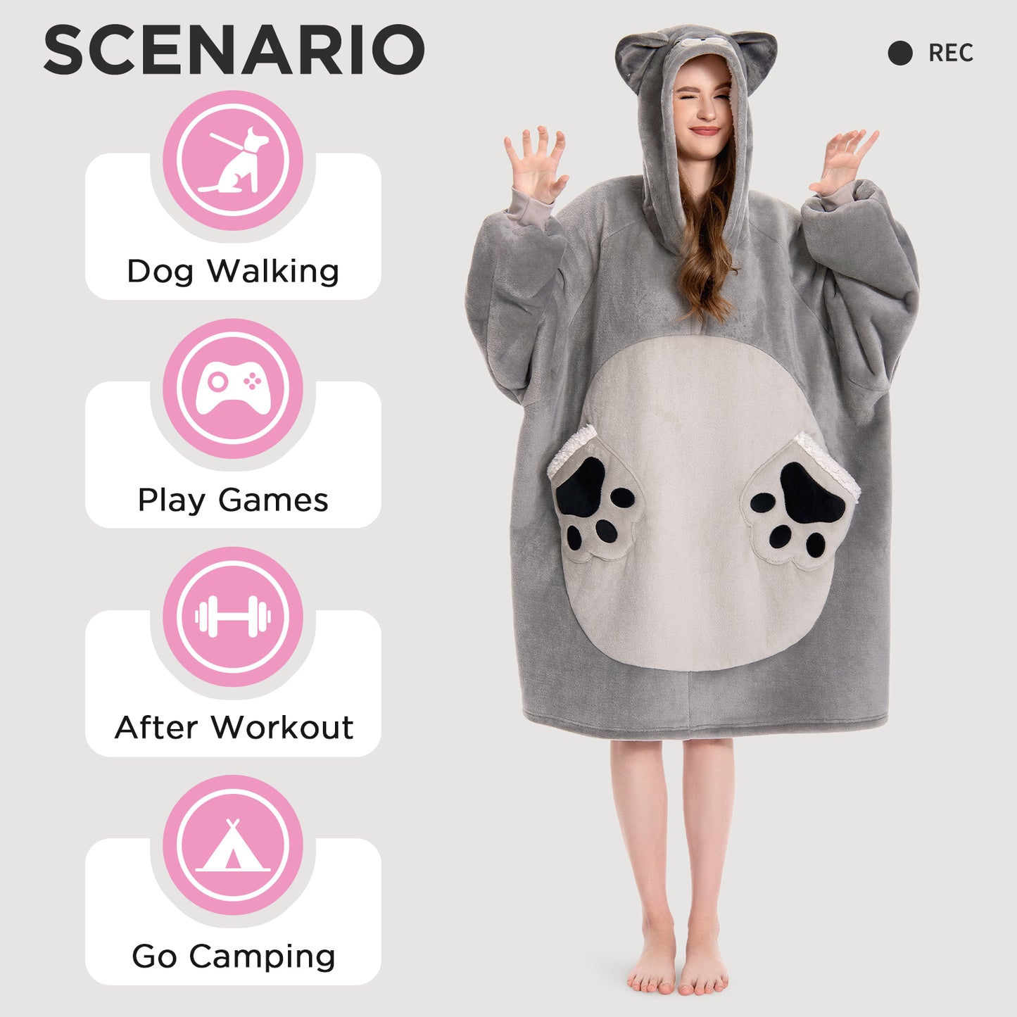 OLAOLA Blue Cat Wearable Blanket Hoodie Animals Onesie Oversized Soft Homewear With Pocket For Adult