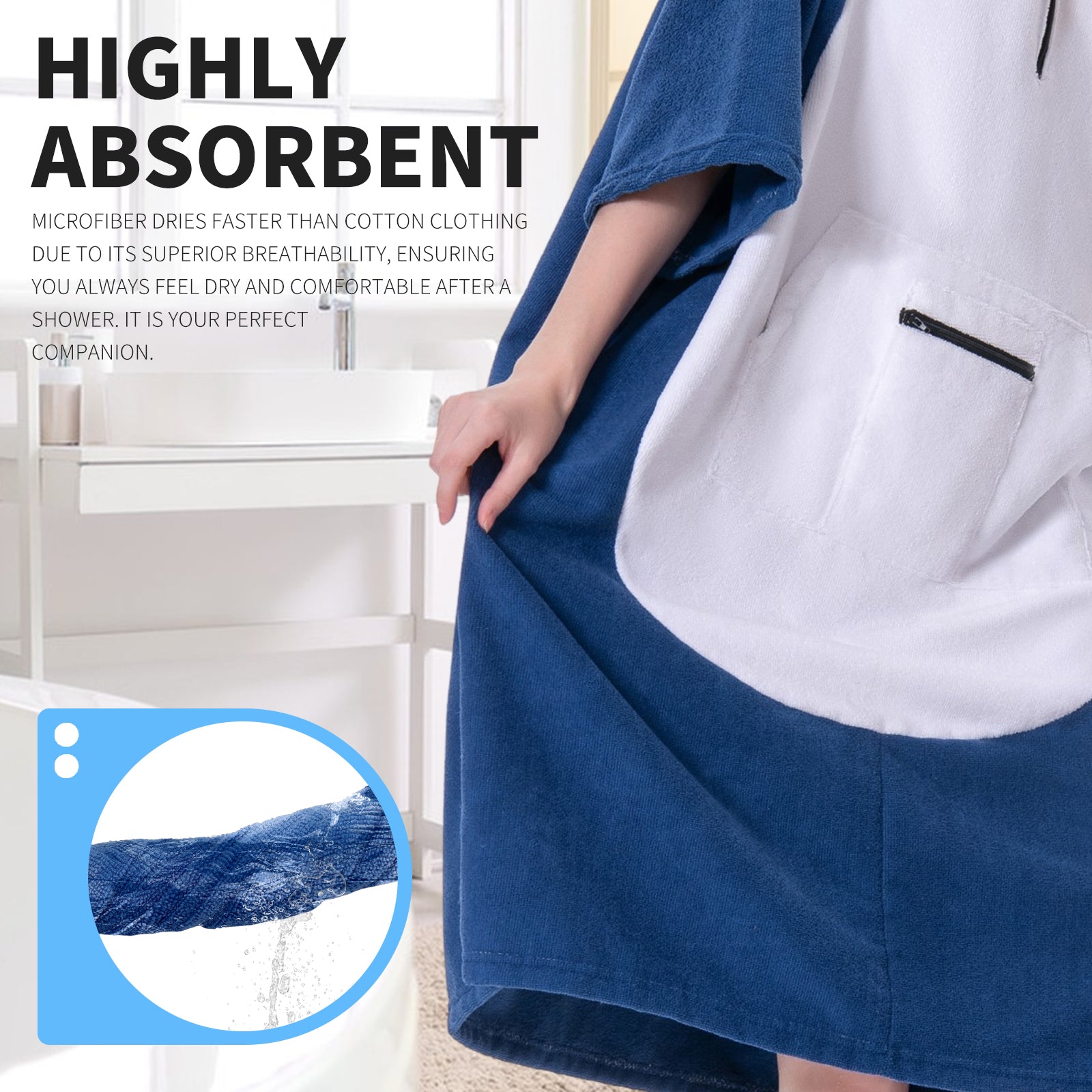 OLAOLA Blue Shark Surf Poncho Changing Towel Swim Robe Beach Towels Quick Dry Terry Cloth Cover-Up Hood