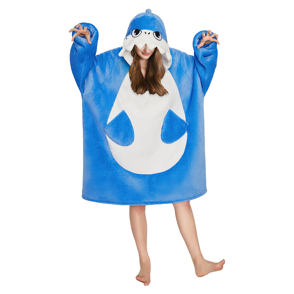 OLAOLA Blue Shark Wearable Blanket Hoodie for Adults Oversized Animal Hooded Blanket Soft Warm Cozy Sherpa Fleece Sweatshirt