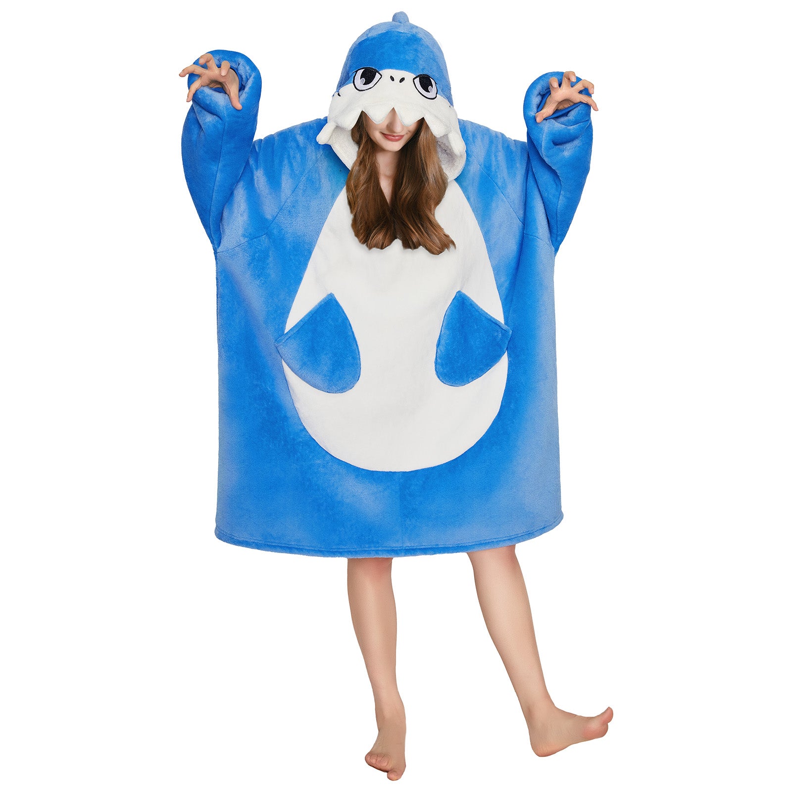 OLAOLA Blue Shark Wearable Blanket Hoodie for Adults Oversized Animal Hooded Blanket Soft Warm Cozy Sherpa Fleece Sweatshirt