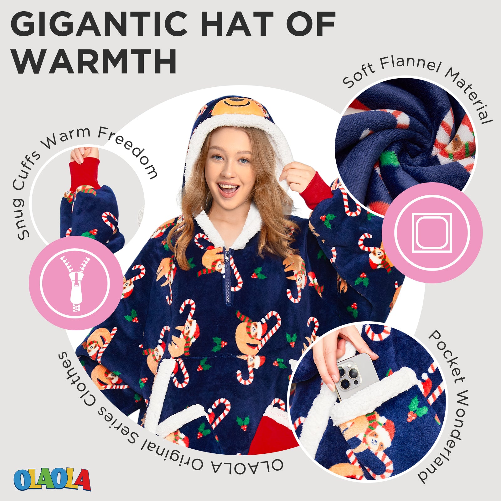 OLAOLA Blue Sloth Wearable Blanket Hoodie Animals Onesie Oversized Soft Homewear With Giant Pocket For Adult