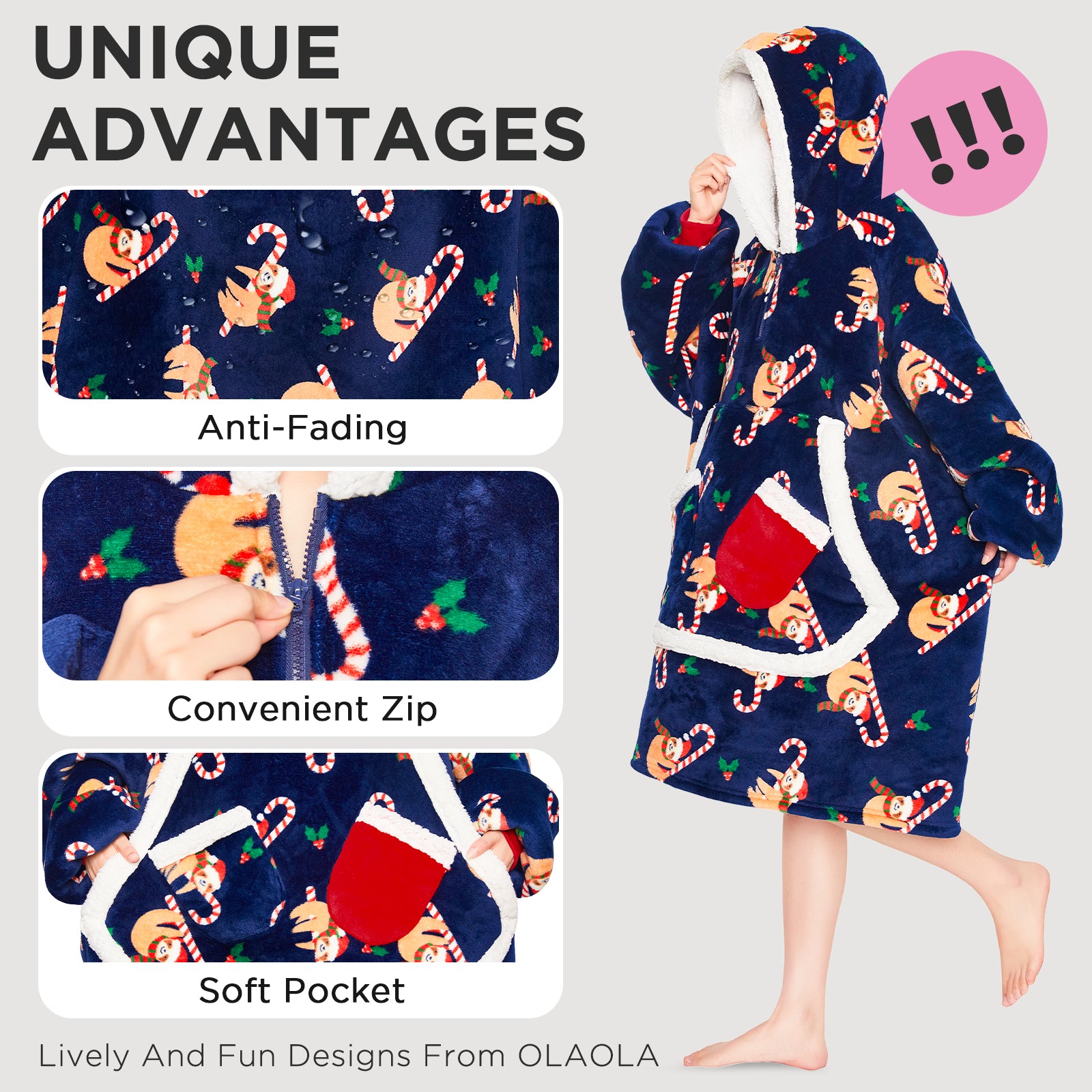 OLAOLA Blue Sloth Wearable Blanket Hoodie Animals Onesie Oversized Soft Homewear With Giant Pocket For Adult