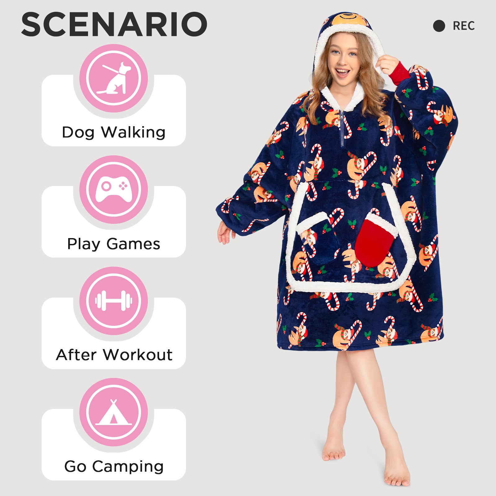 OLAOLA Blue Sloth Wearable Blanket Hoodie Animals Onesie Oversized Soft Homewear With Giant Pocket For Adult