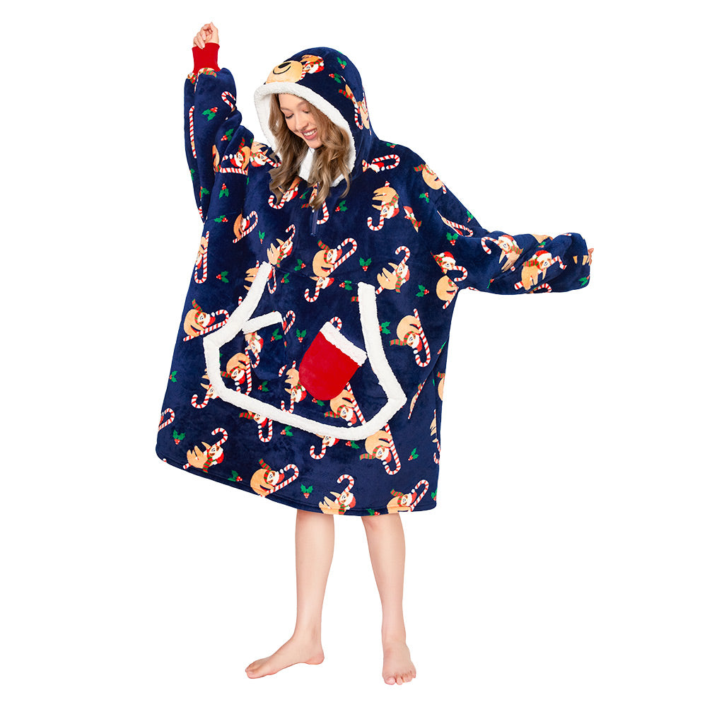 OLAOLA Blue Sloth Wearable Blanket Hoodie Animals Onesie Oversized Soft Homwear With Giant Pocket For Adult