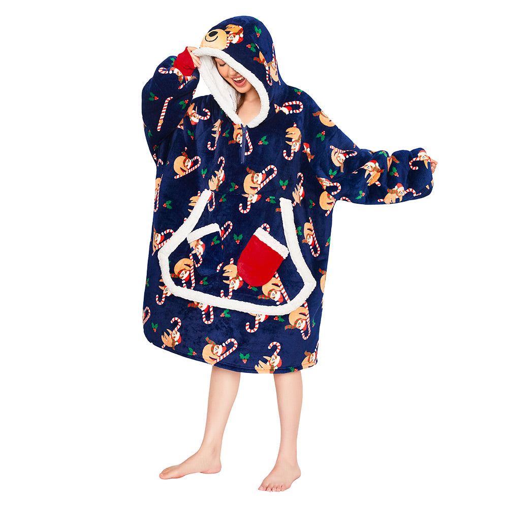 OLAOLA Blue Sloth Wearable Blanket Hoodie Animals Onesie Oversized Soft Homwear With Giant Pocket For Adult