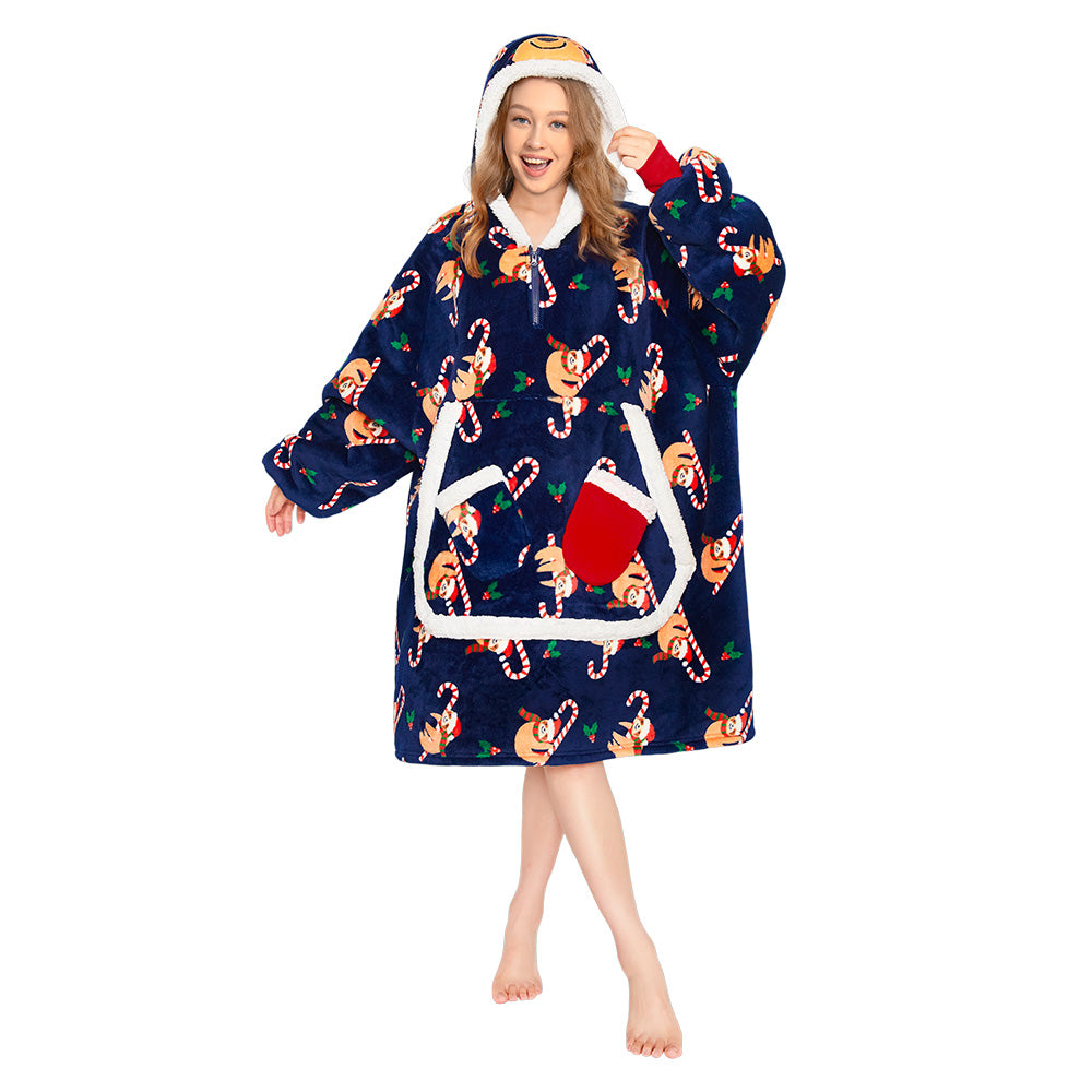OLAOLA Blue Sloth Wearable Blanket Hoodie Animals Onesie Oversized Soft Homwear With Giant Pocket For Adult