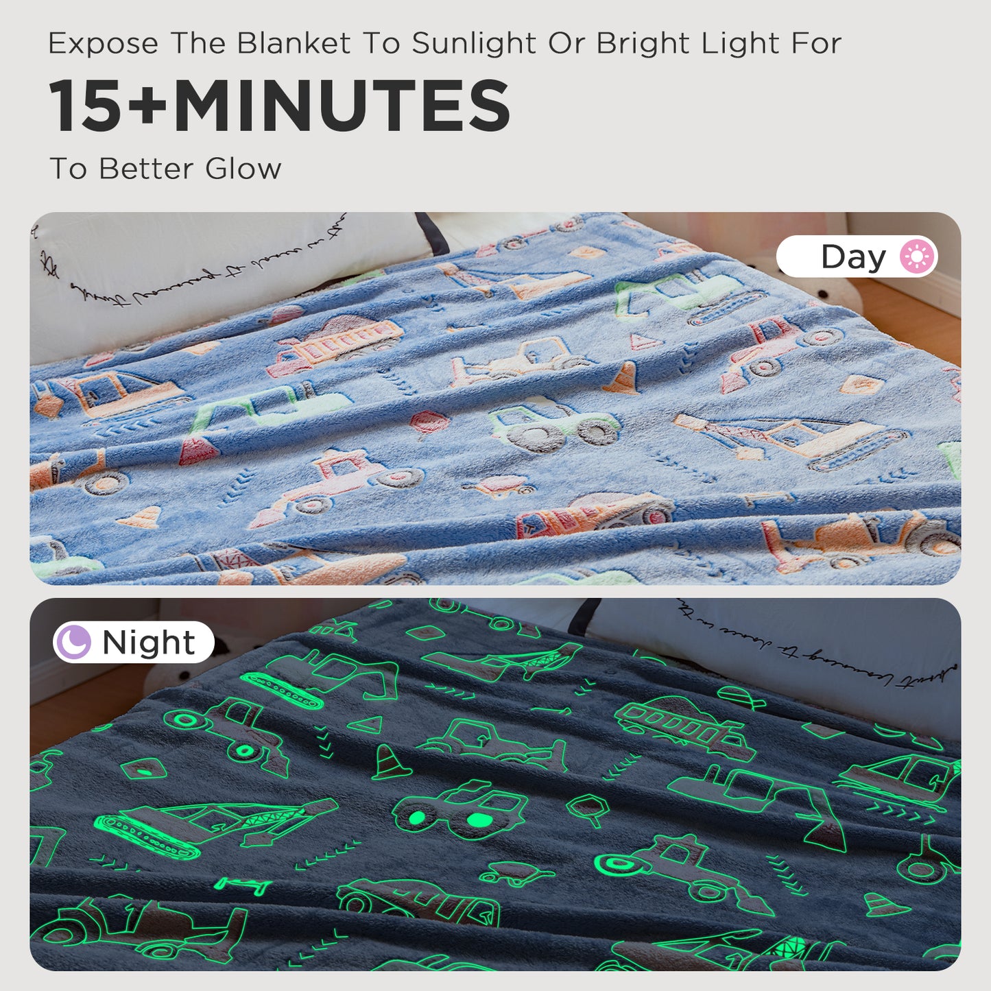 OLAOLA Blue Toy Car Blankets Soft Cozy Throw Warm Lightweight Glow In The Dark Flannel Blanket For Couch Bed Sofa Magical Decor