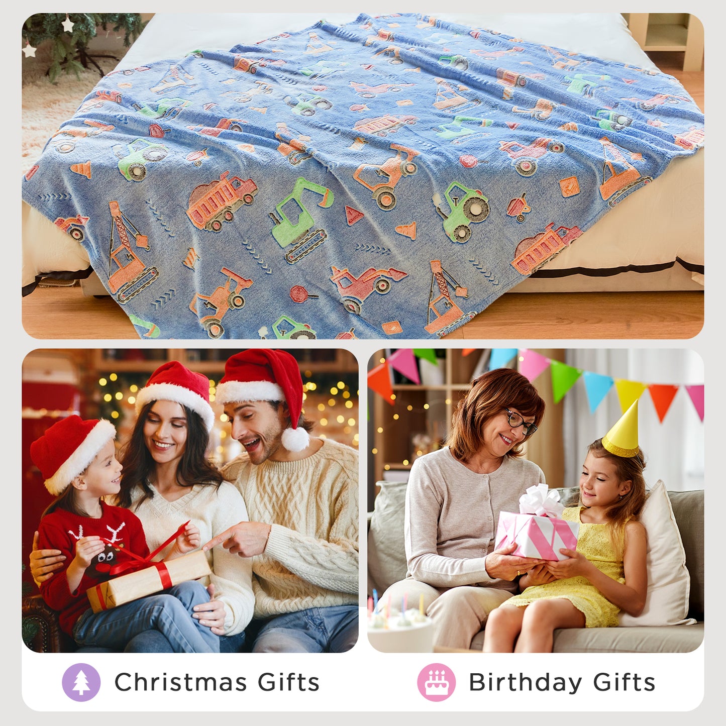 OLAOLA Blue Toy Car Blankets Soft Cozy Throw Warm Lightweight Glow In The Dark Flannel Blanket For Couch Bed Sofa Magical Decor