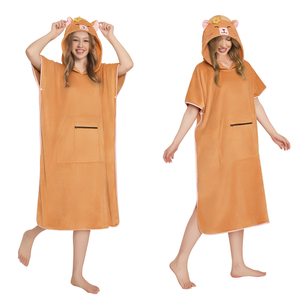 OLAOLA Capybara Beach Towels Surf Poncho Changing Towel Swim Robe With Pocket Plus Size Quick Dry Terry Cloth Cover-Up Hood