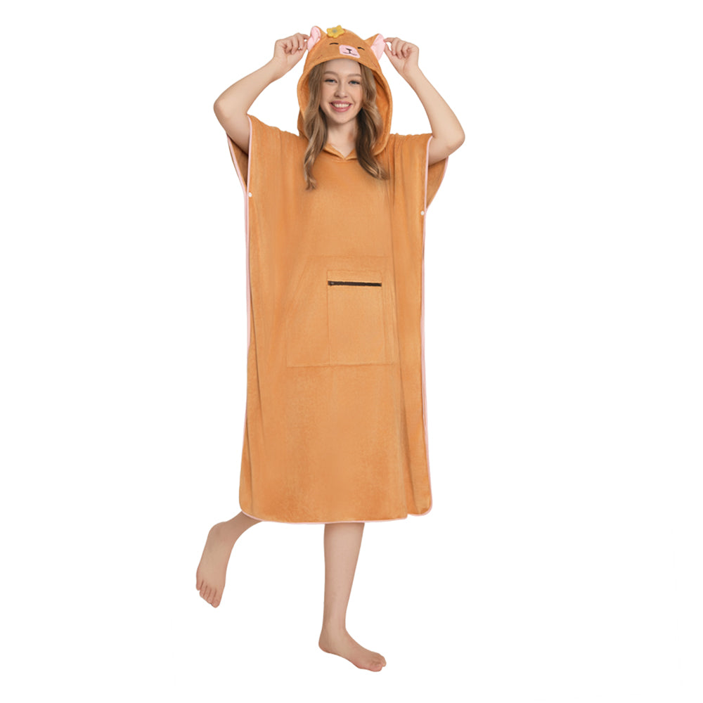 OLAOLA Capybara Beach Towels Surf Poncho Changing Towel Swim Robe With Pocket Plus Size Quick Dry Terry Cloth Cover-Up Hood