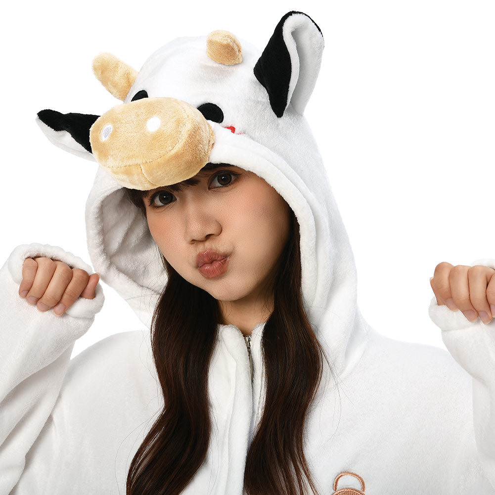 OLAOLA Unisex Adult Plush Dairy Cattle Animals Onesie Pajamas Warm Home One-Piece Sleepwear