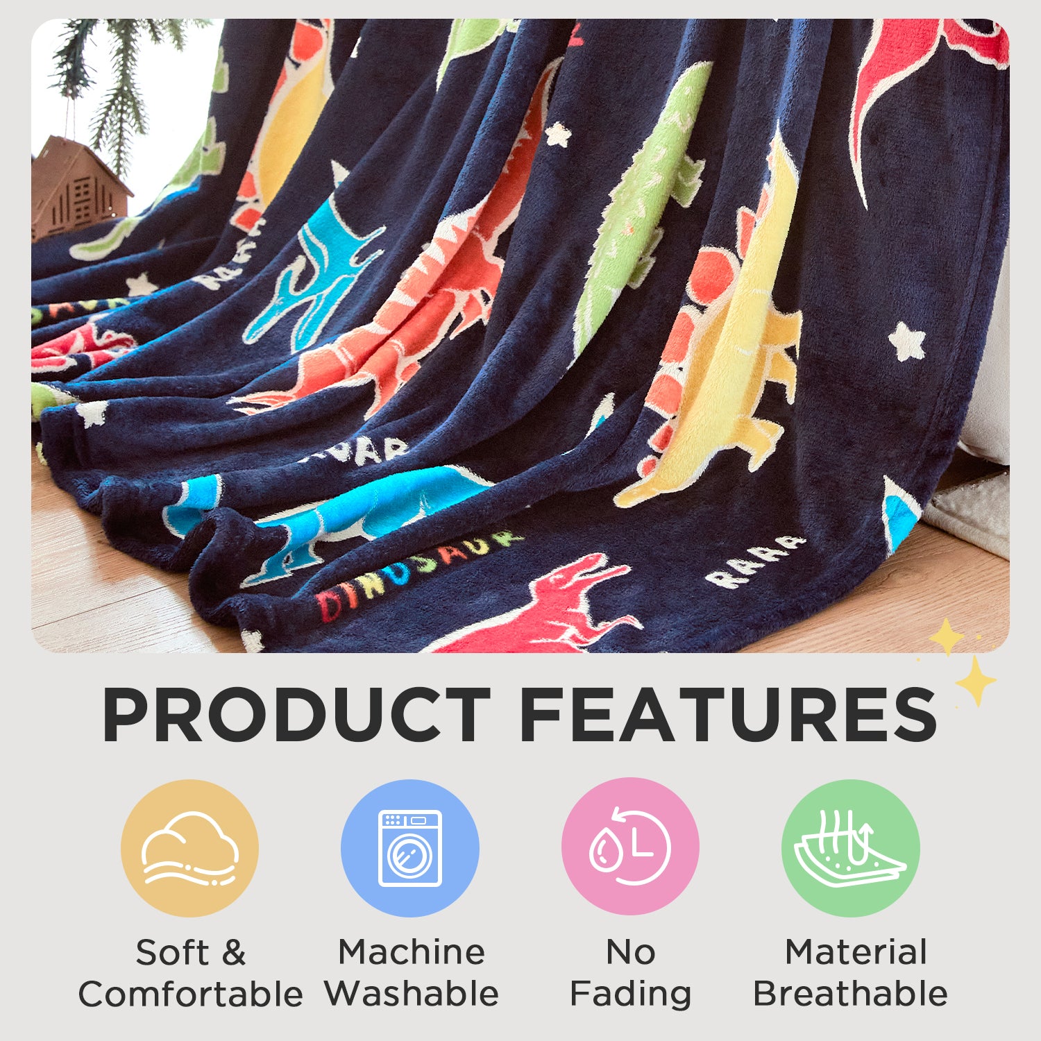 OLAOLA Dinosaur Glow In The Dark Blanket Dino Throw For Kids Birthday Easter Decor For Age 1-14 Years Old Luminous Throw