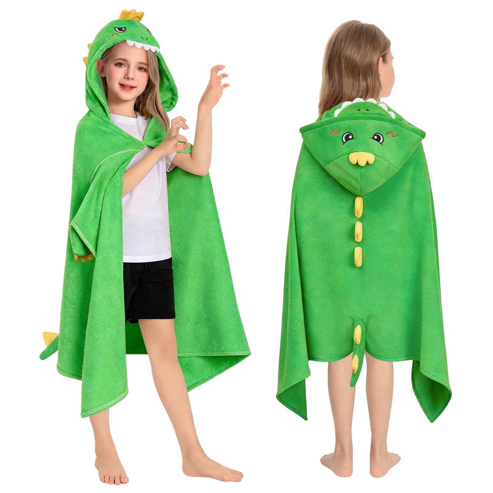 OLAOLA Dinosaur Hooded Towel For Kids Soft Thick Bath Beach Towel For 3-12 Years Absorbent Toddler Bath Towel Wrap Swim Pool Towels Poncho For Boys Girls