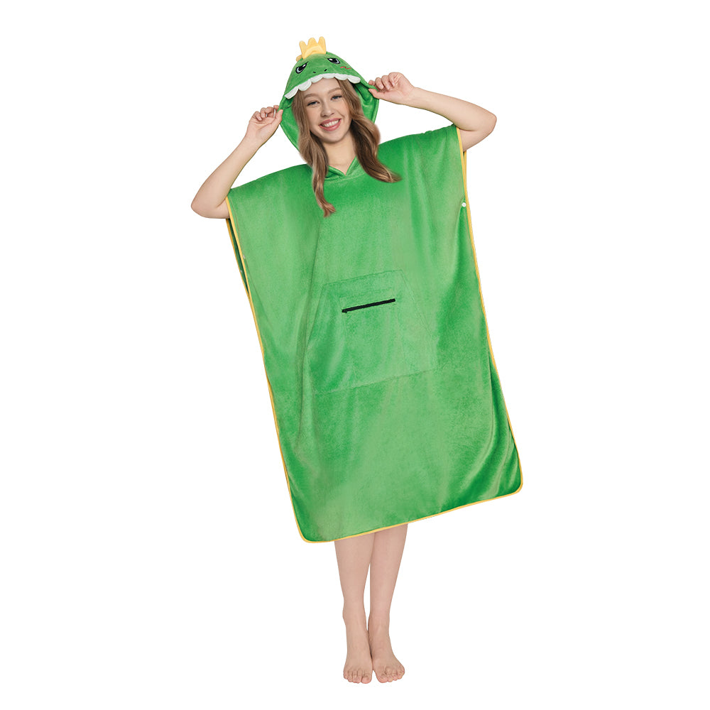 OLAOLA Dinosaur Surf Poncho Changing Towel Swim Robe With Pocket Plus Size Beach Towels Quick Dry Terry Cloth Cover-Up Hood