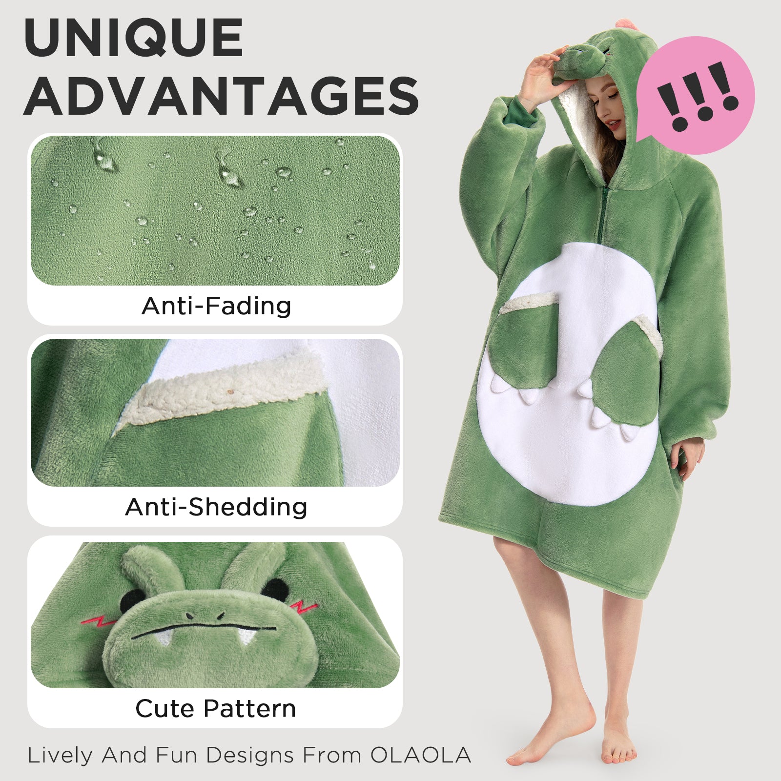OLAOLA Dinosaur Wearable Blanket Hoodie Animals Onesie Oversized Soft Homewear With Giant Pocket For Adult