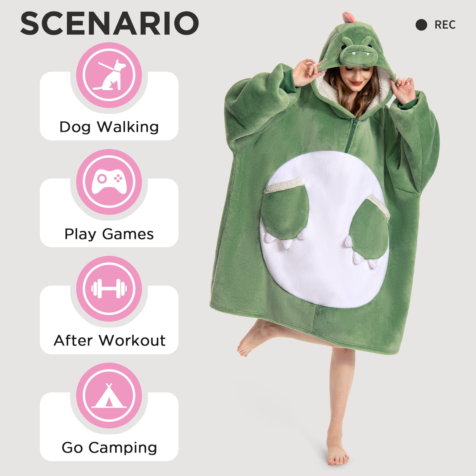 OLAOLA Dinosaur Wearable Blanket Hoodie Animals Onesie Oversized Soft Homewear With Giant Pocket For Adult