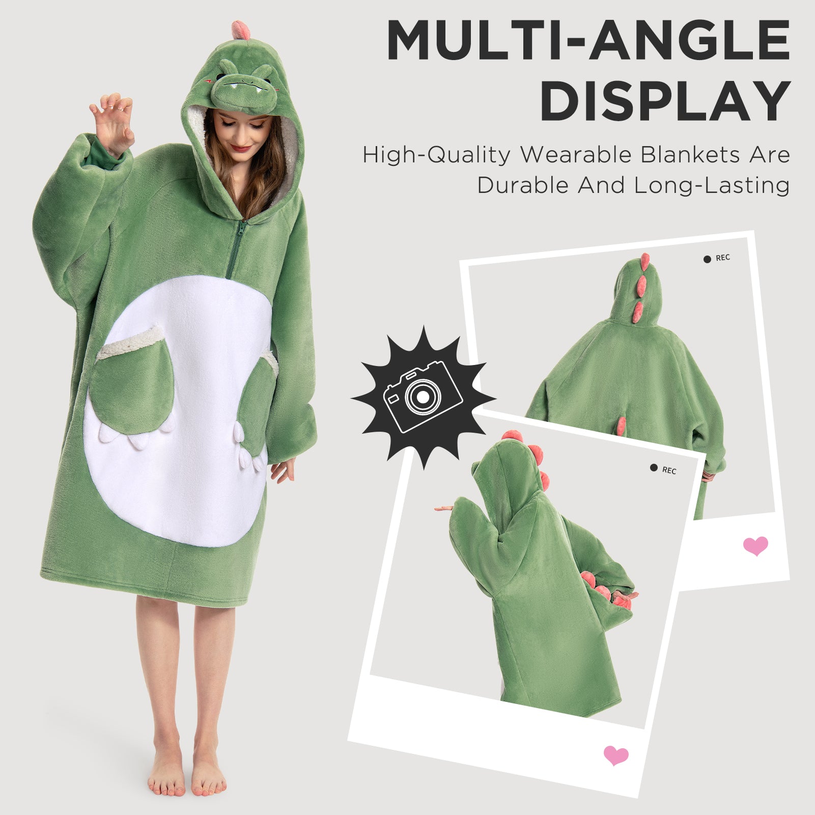 OLAOLA Dinosaur Wearable Blanket Hoodie Animals Onesie Oversized Soft Homewear With Giant Pocket For Adult