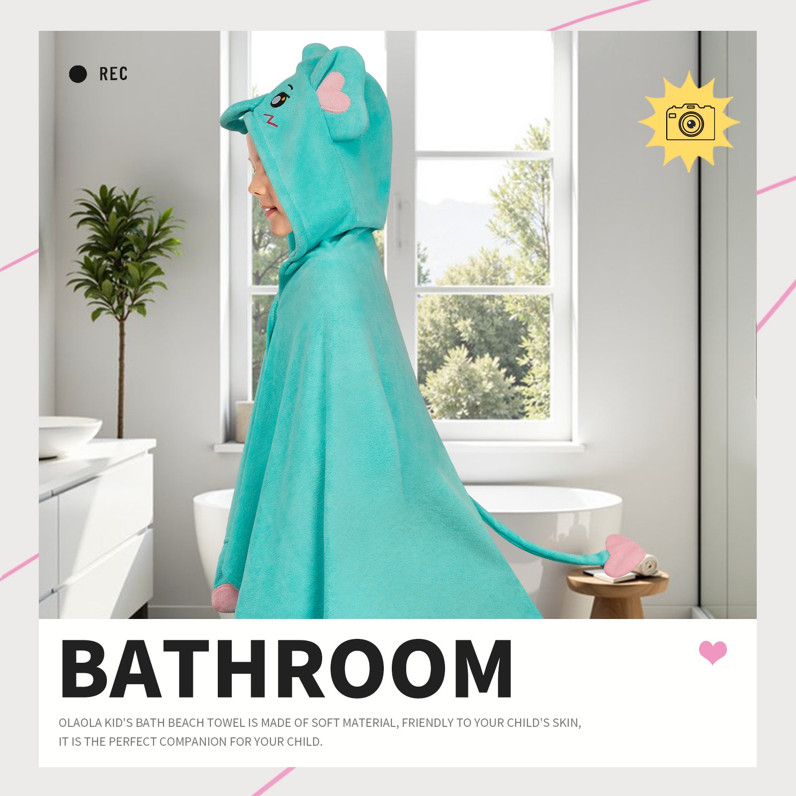 OLAOLA Elephant Hooded Towel Soft Thick Bath Beach Towel Absorbent Toddler Bath Towel Wrap Swim Pool Towels Poncho For 3-12 Years Kids