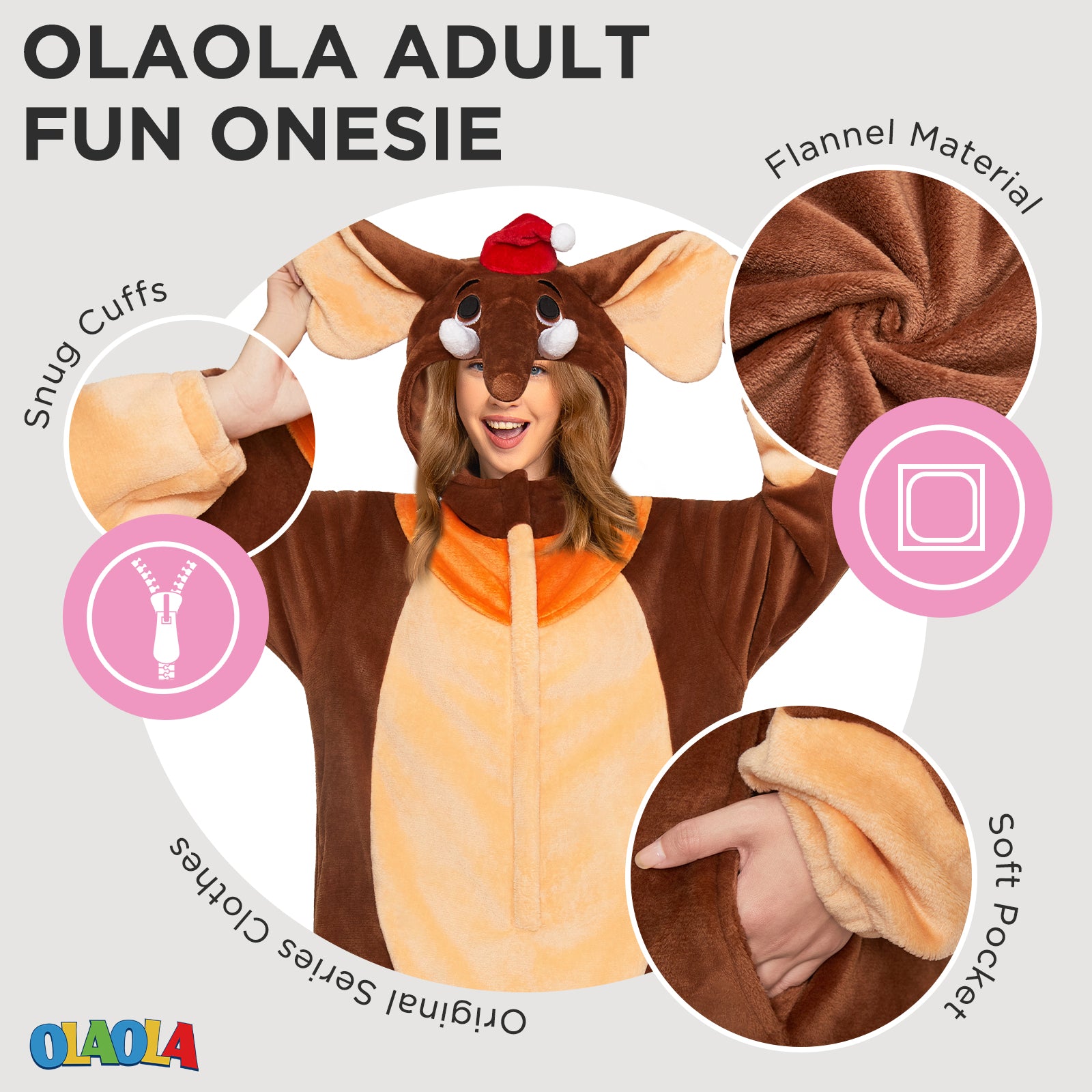 OLAOLA Elephant Pajamas Animals Onesie Plush Warm Home One Piece For Adult Unisex Halloween Costume