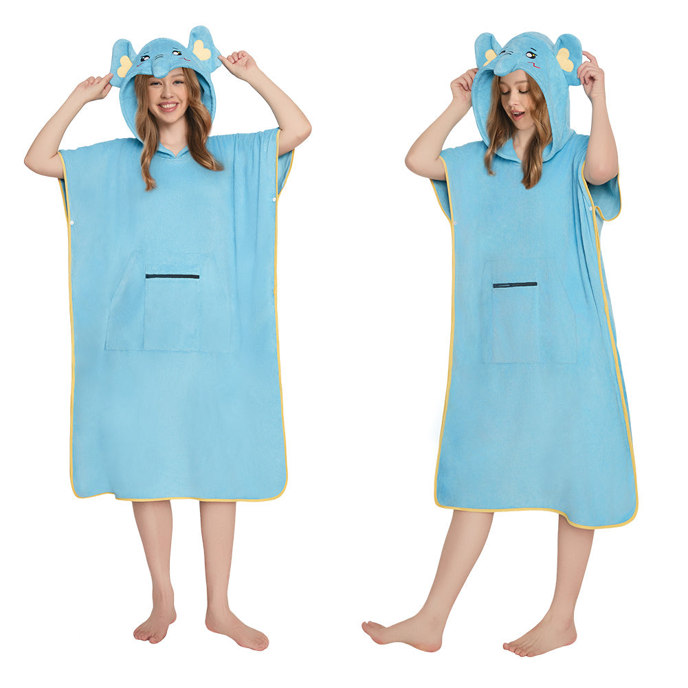 OLAOLA Elephant Surf Poncho Changing Towel Swim Robe With Pocket Plus Size Beach Towels Quick Dry Terry Cloth Cover-Up Hood