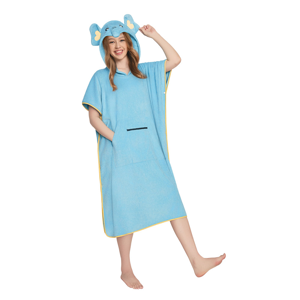 OLAOLA Elephant Surf Poncho Changing Towel Swim Robe With Pocket Plus Size Beach Towels Quick Dry Terry Cloth Cover-Up Hood