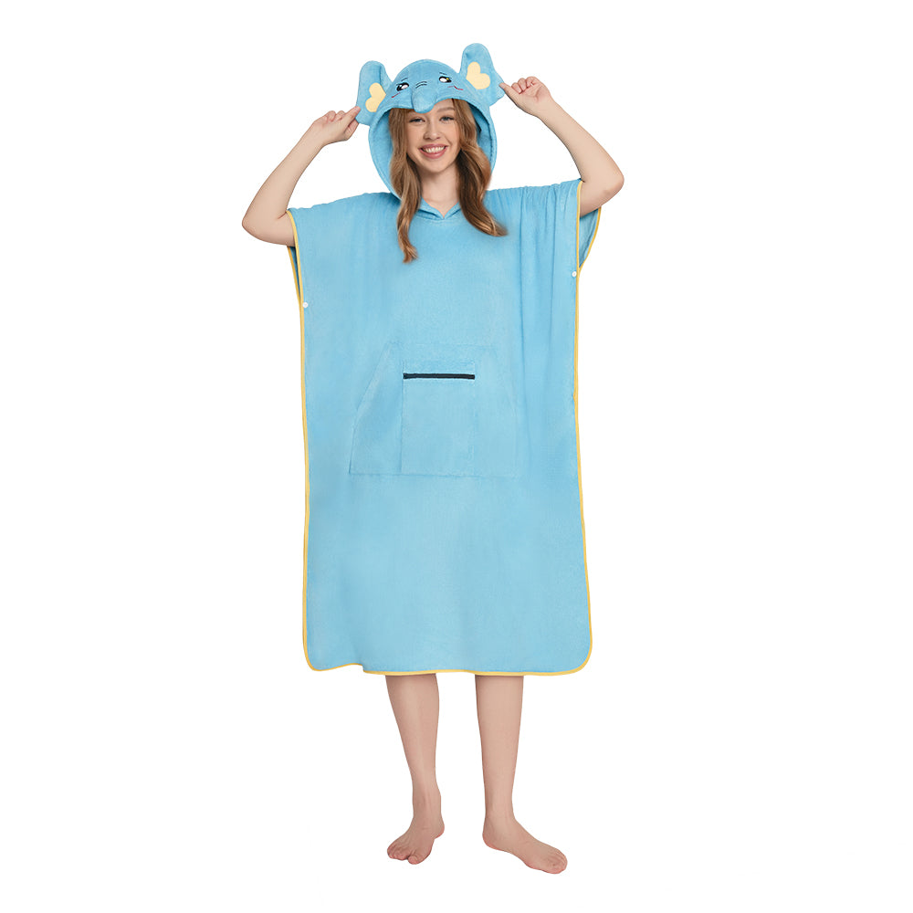 OLAOLA Elephant Surf Poncho Changing Towel Swim Robe With Pocket Plus Size Beach Towels Quick Dry Terry Cloth Cover-Up Hood