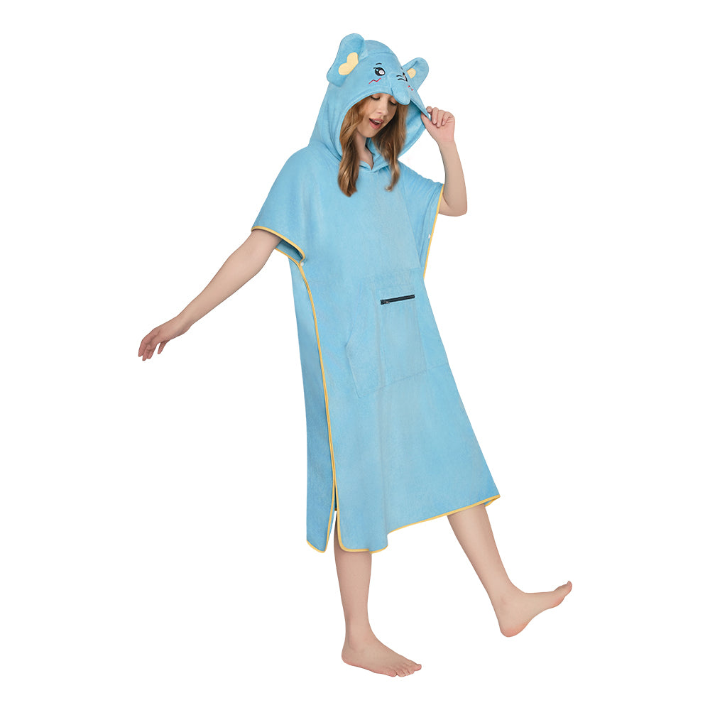 OLAOLA Elephant Surf Poncho Changing Towel Swim Robe With Pocket Plus Size Beach Towels Quick Dry Terry Cloth Cover-Up Hood