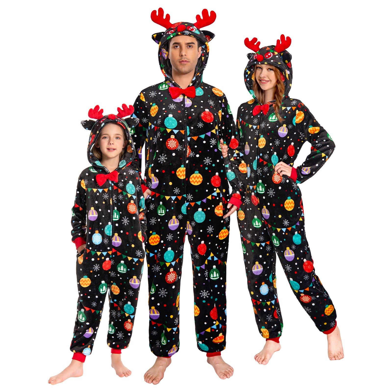 OLAOLA Elk Printed Colored Lights Black Pajamas Plush Animals Onesie Sleepwear Christmas Party Suit For Adult