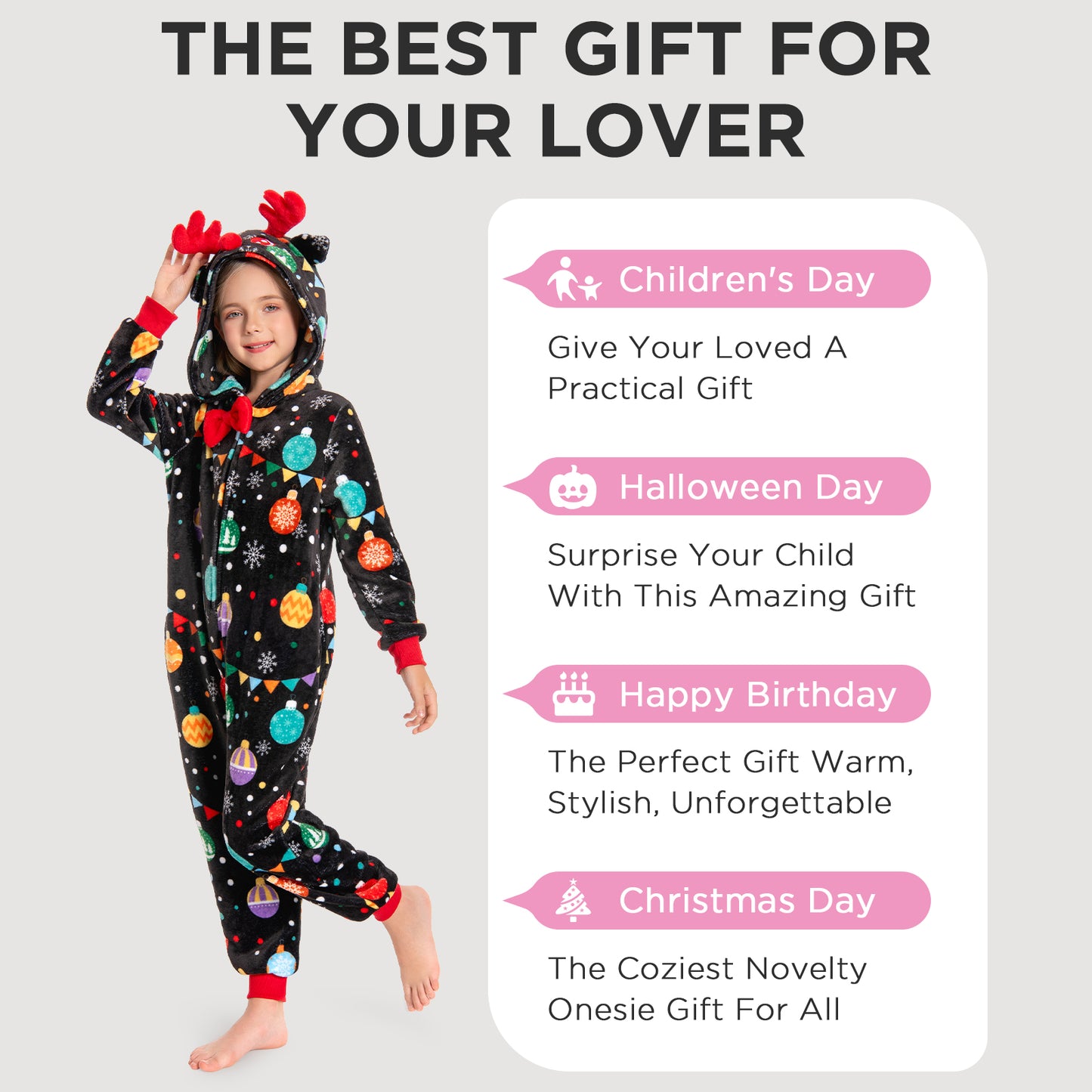 OLAOLA Elk Printed Colored Lights Black Pajamas Plush Animals Onesie Sleepwear Christmas Party Suit For Adult