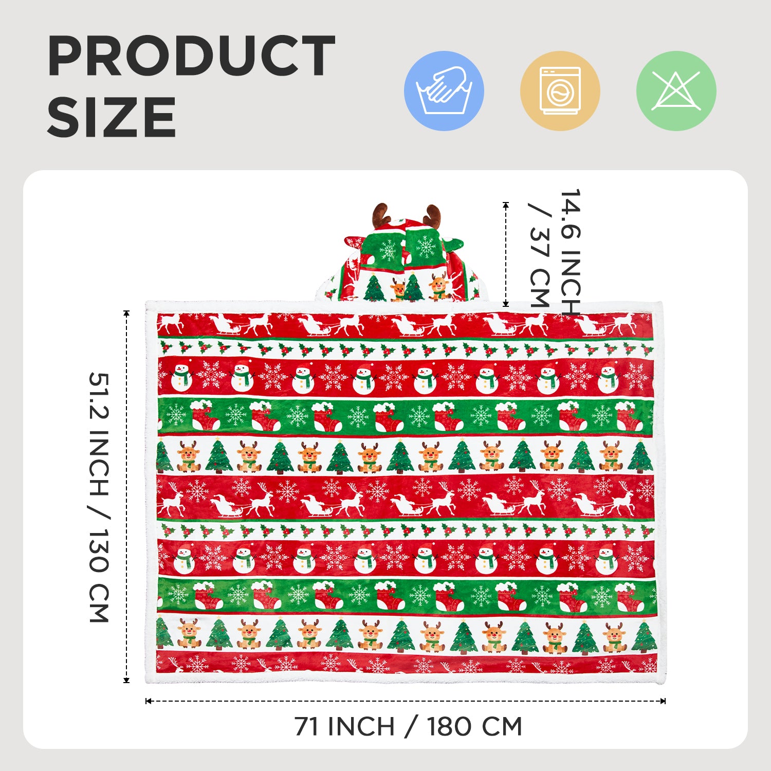 OLAOLA Elk Wearable Blanket Red Flannel Christmas Tree Snowmen Warm Fuzzy Soft Throw For Christmas Decor Gift