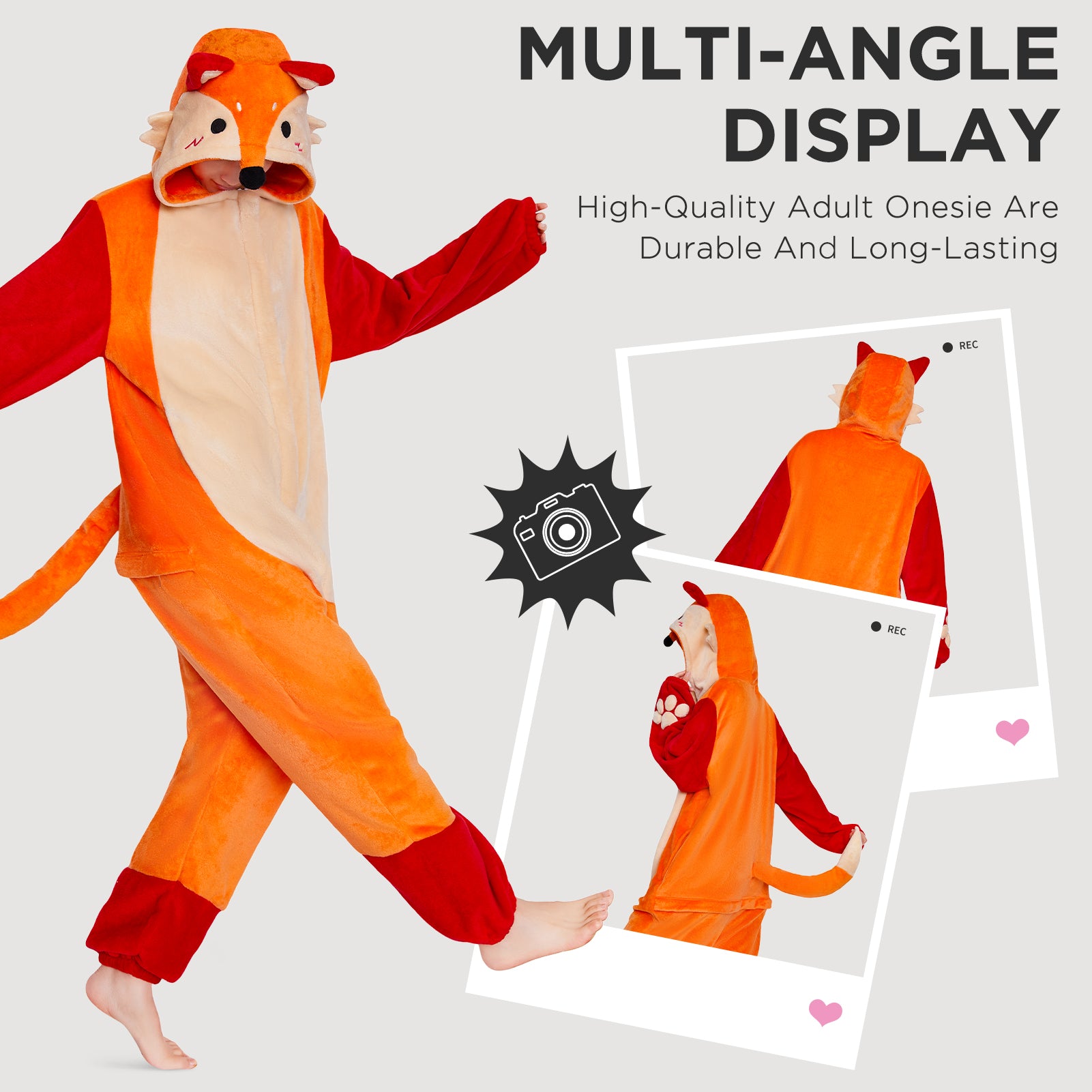 OLAOLA Fox Pajamas Animals Onesie Plush Warm Home One Piece Homewear For Adult Sleepwear Pyjama Party Suit