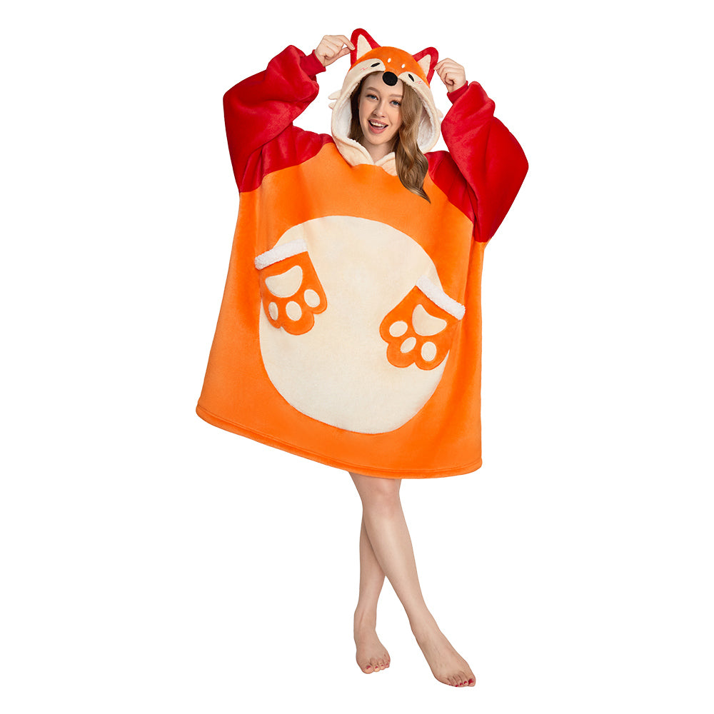 OLAOLA Fox Wearable Blanket Hoodie Animals Onesie Oversized Soft Homewear With Pocket For Adult Unisex