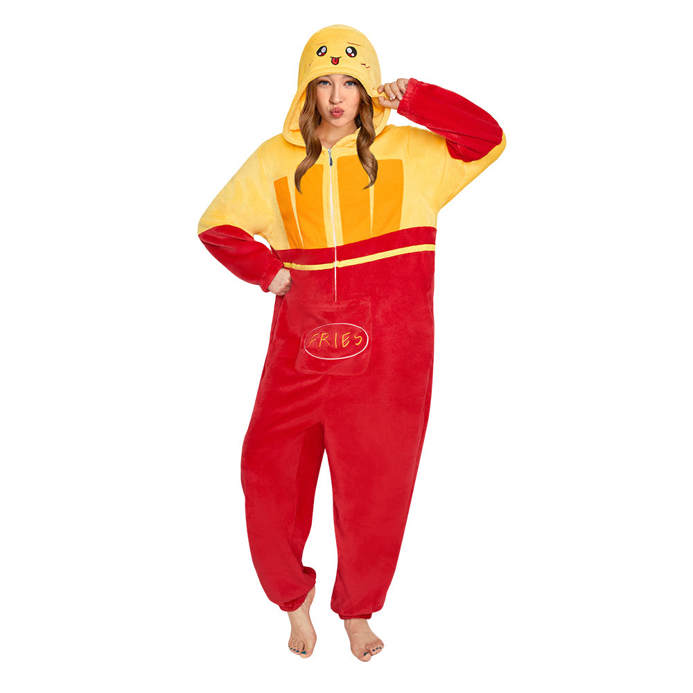 OLAOLA French Fries Food Onesie Soft Cozy Loungewear Winter Unisex Adult One Piece Pajamas Halloween Christmas Funny Costume