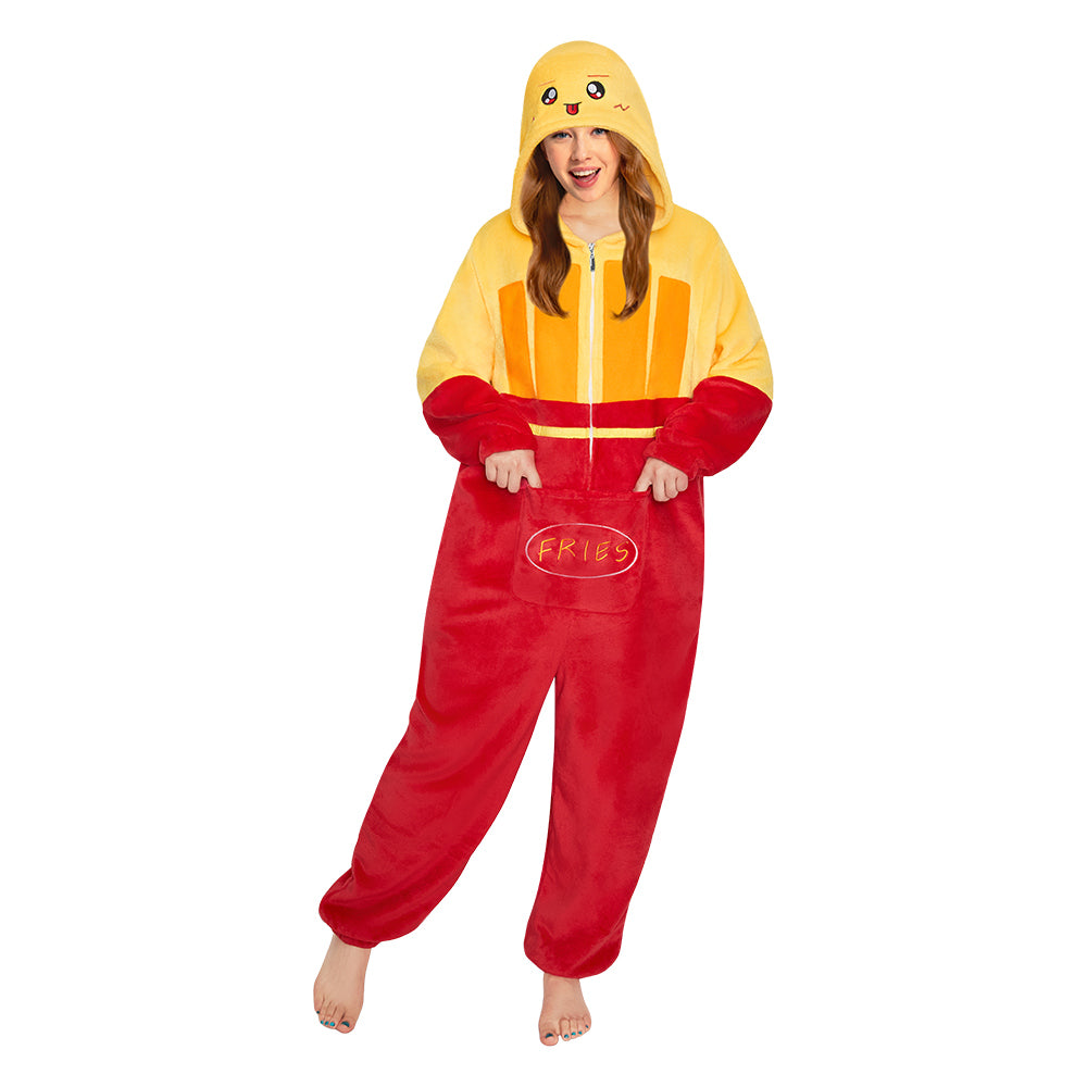 OLAOLA French Fries Food Onesie Soft Cozy Loungewear Winter Unisex Adult One Piece Pajamas Halloween Christmas Funny Costume