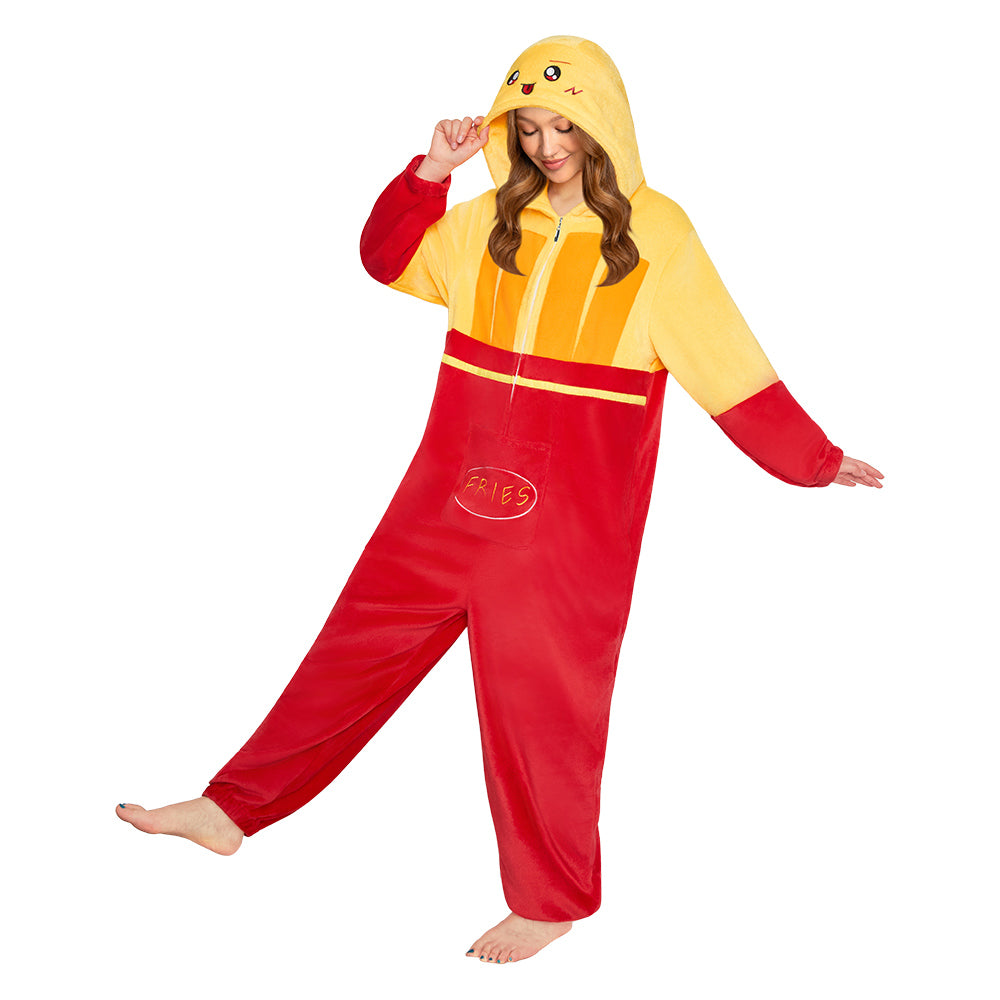 OLAOLA French Fries Food Onesie Soft Cozy Loungewear Winter Unisex Adult One Piece Pajamas Halloween Christmas Funny Costume