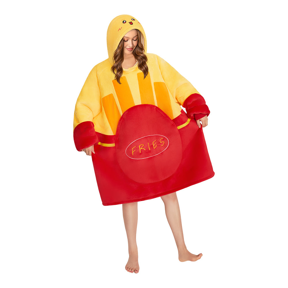 OLAOLA French Fries Wearable Blanket Hoodie Food Onesie Oversized Soft Homewear With Pocket For Adult Unisex Halloween Christmas Costume