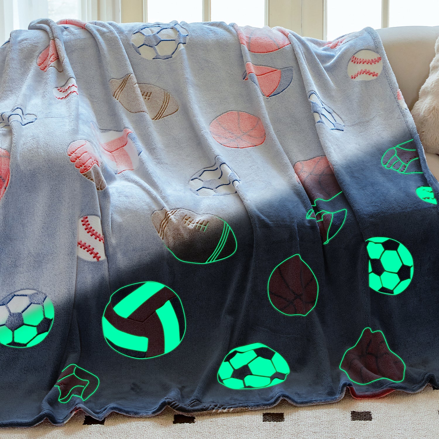 OLAOLA Glow In The Dark Blanket Soccer for Kids Soft Cozy Football Luminous Flannel Throw Blankets For Birthday Gift