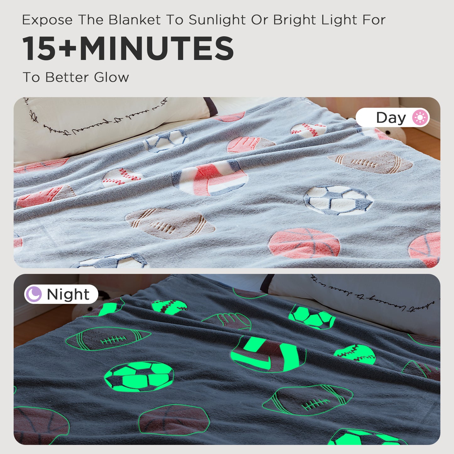 OLAOLA Glow In The Dark Blanket Soccer for Kids Soft Cozy Football Luminous Flannel Throw Blankets For Birthday Gift