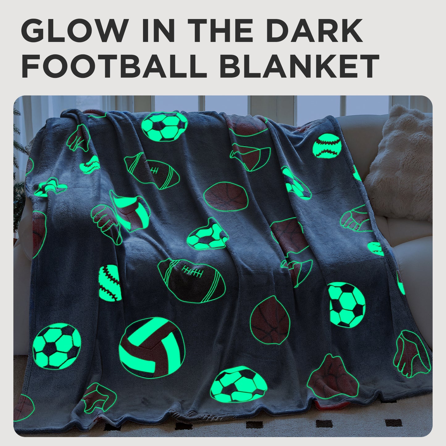 OLAOLA Glow In The Dark Blanket Soccer for Kids Soft Cozy Football Luminous Flannel Throw Blankets For Birthday Gift