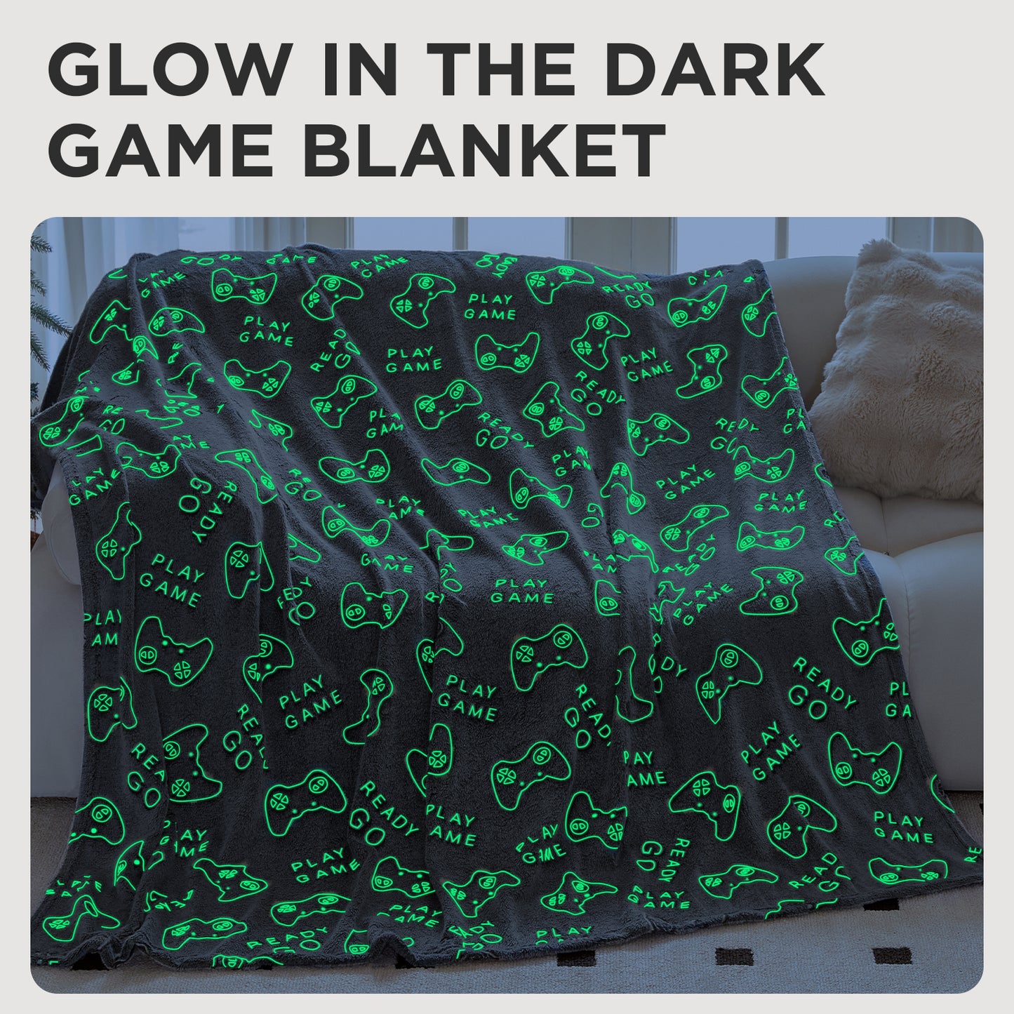 OLAOLA Glow In The Dark Gaming Blanket Game Controller Soft Warm Lightweight Throw Blanket Luminous Bedroom Decor