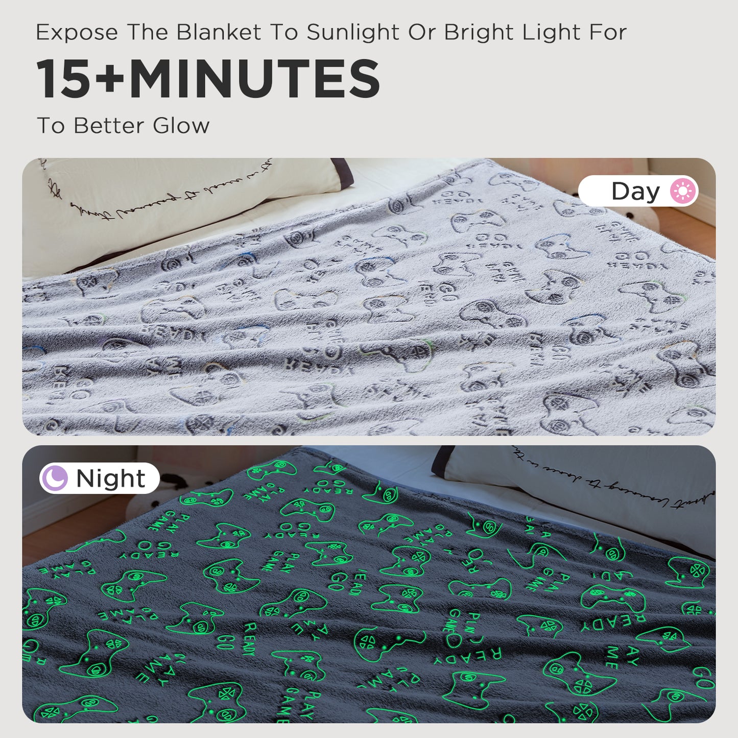 OLAOLA Glow In The Dark Gaming Blanket Game Controller Soft Warm Lightweight Throw Blanket Luminous Bedroom Decor