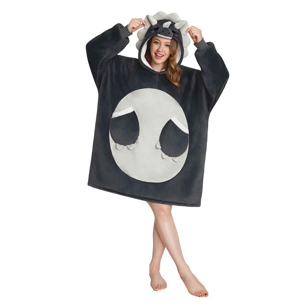 OLAOLA Gray Triceratops Wearable Blanket Hoodie Dinosaur Animals Onesie Oversized Soft Homewear With Pocket For Adult Unisex