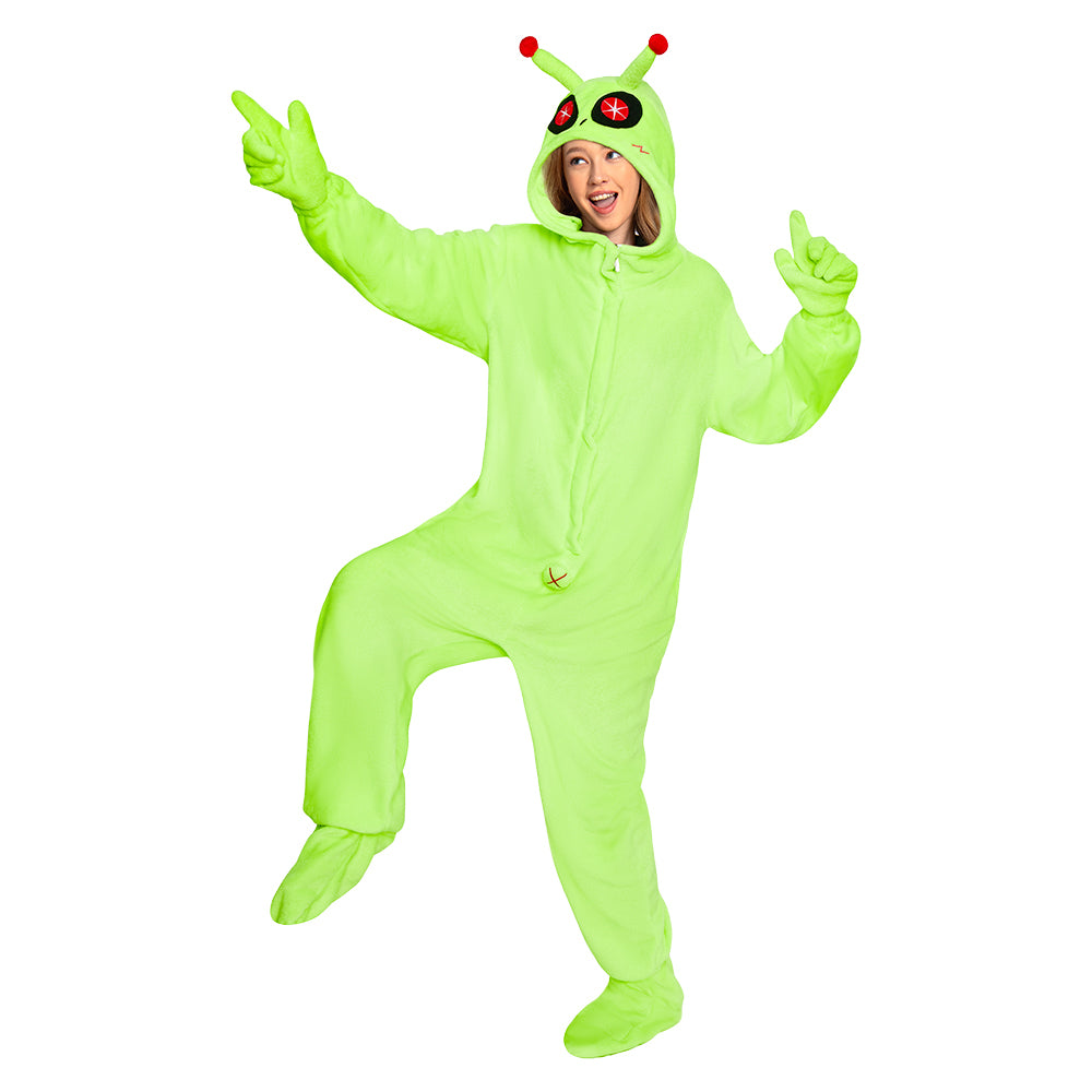 OLAOLA Green Alien Pajamas Animals Onesie Plush Warm Home One Piece Homewear For Adult Sleepwear Halloween Party Suit