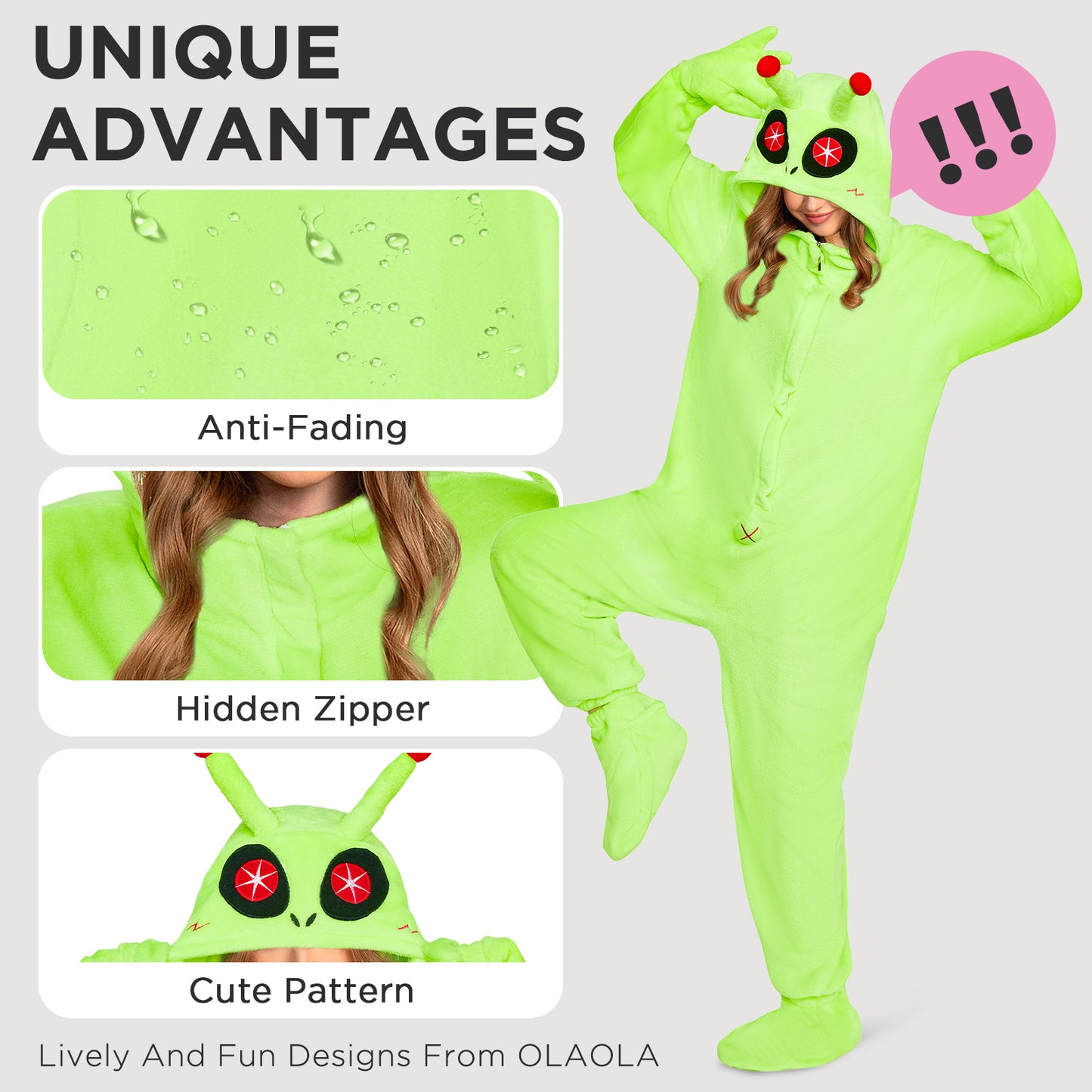 OLAOLA Green Alien Pajamas Animals Onesie Plush Warm One Piece Homewear For Adult Sleepwear Halloween Party Suit