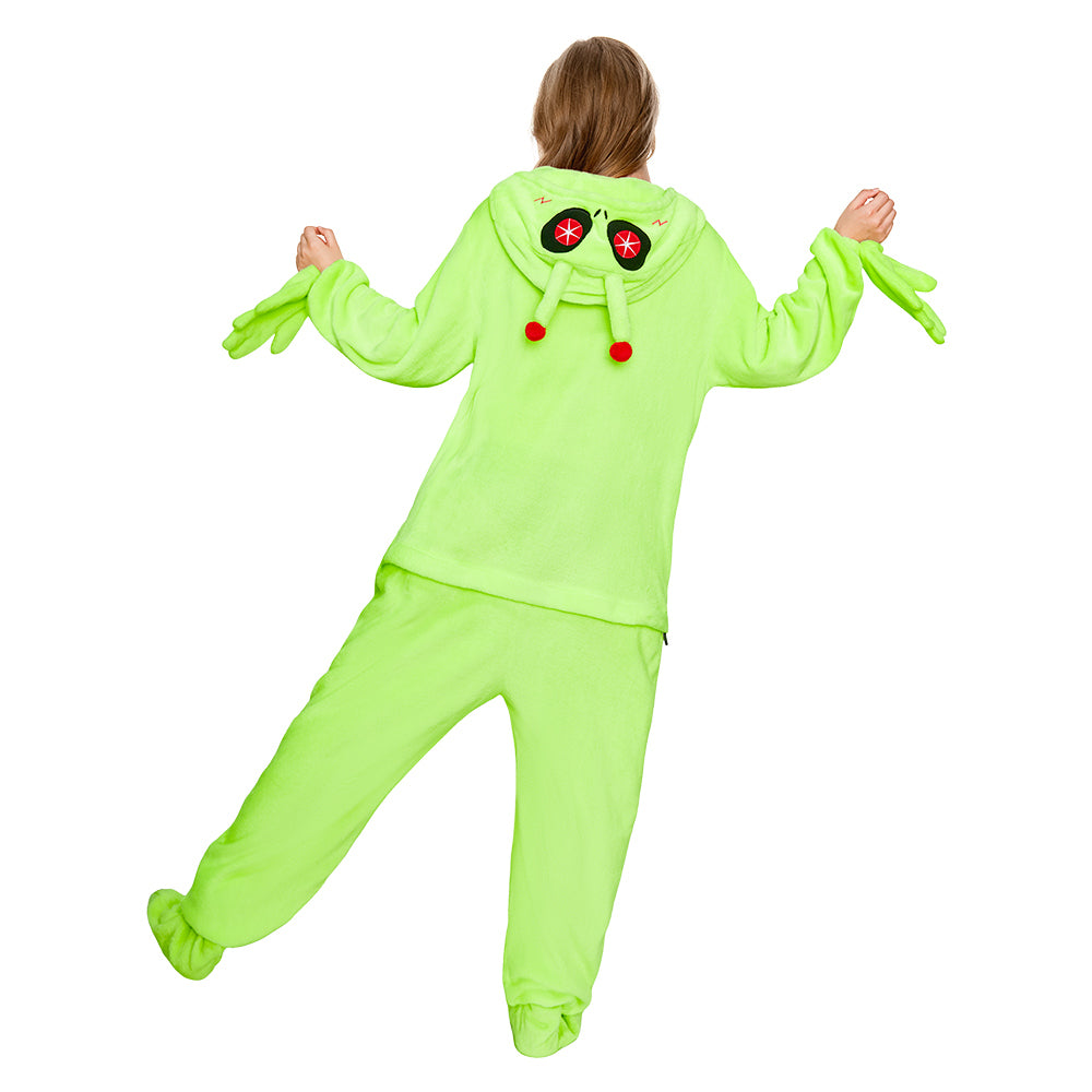 OLAOLA Green Alien Pajamas Animals Onesie Plush Warm Home One Piece Homewear For Adult Sleepwear Halloween Party Suit