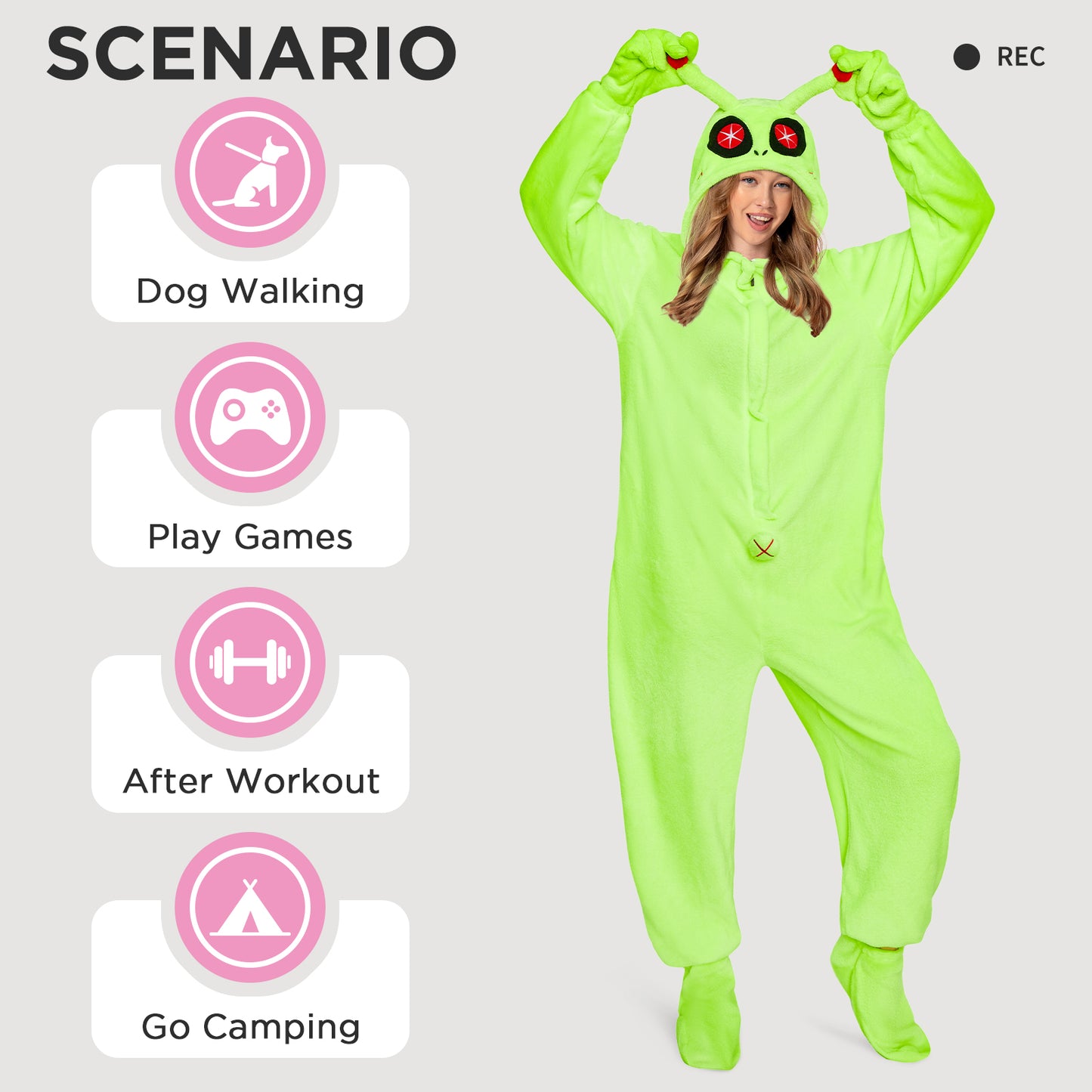 OLAOLA Green Alien Pajamas Animals Onesie Plush Warm One Piece Homewear For Adult Sleepwear Halloween Party Suit